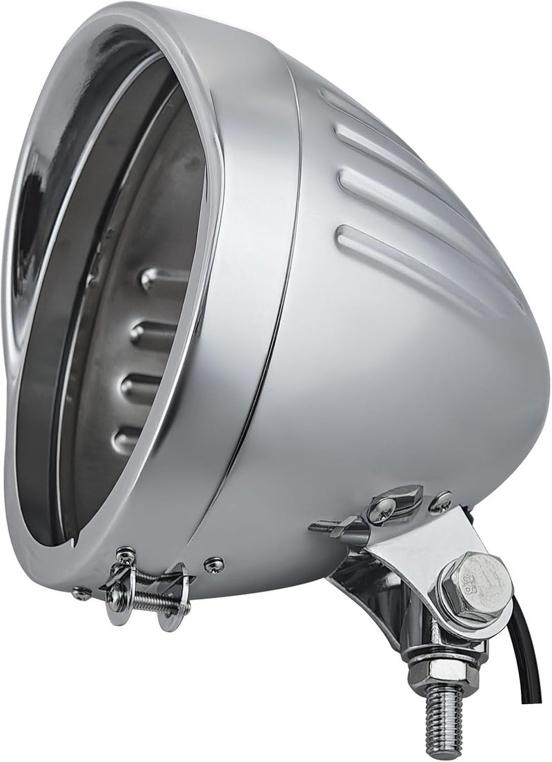 FATECIM Motorcycle 5.75" Round Headlight Bucket Housing with Visor 5 3/4 Inch LED Headlamp Shell Cover Heavy Duty Universal for Harley Kawasaki Honda Yamaha Suzuki Chopper Cafe Racer Bobber Chrome - Image 1